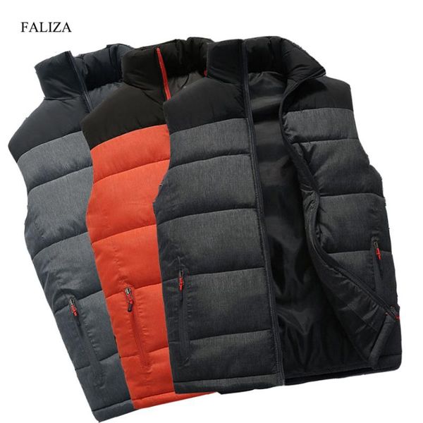 

faliza new mens jackets sleeveless vest winter men's warm down vest homme casual thicken waistcoat chalecos para hombre 4xl mj-m, Black;white