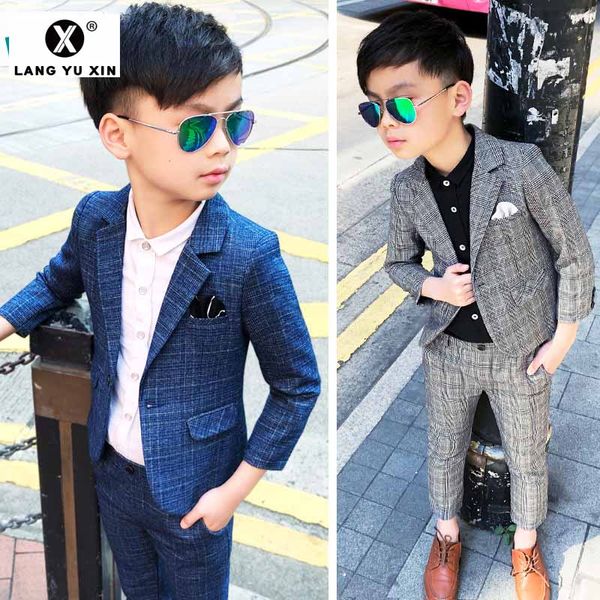 

детский клетчатый блейзер + брюки из двух частей свадебное вечернее платье мальчики платье партии набор, Black