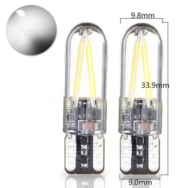 

2pcs t10 194 168 w5w cob led canbus glass license plate light bulb 12v -24v white