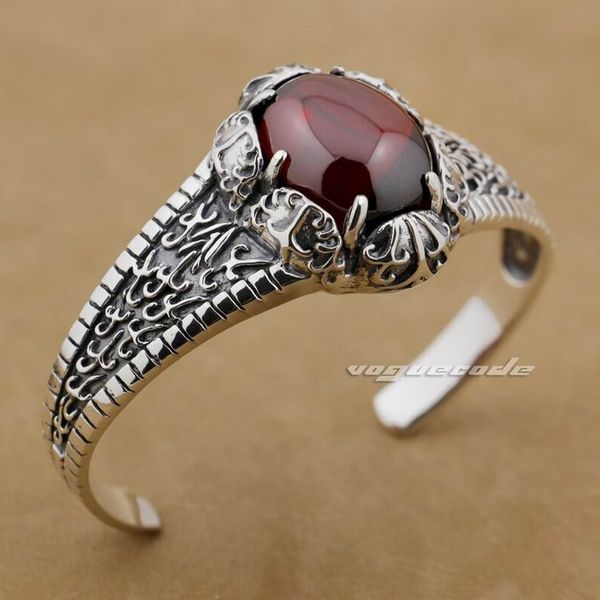 

huge red cz stone 925 sterling silver mens biker rock punk bangle 9b002 fit 6.3 ~ 7.5 inches wrist, Black