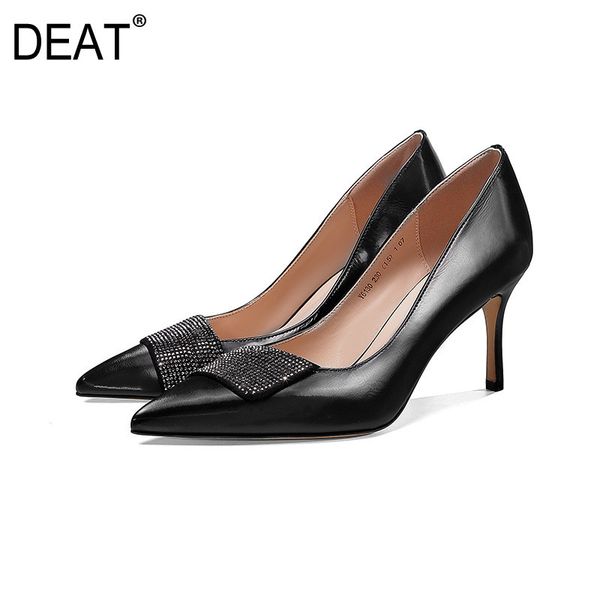 

deat] 2020 sharp toe shallow crystal simple temperament pu leather single high heels shoes women new spring autumn tide 10f844, Black