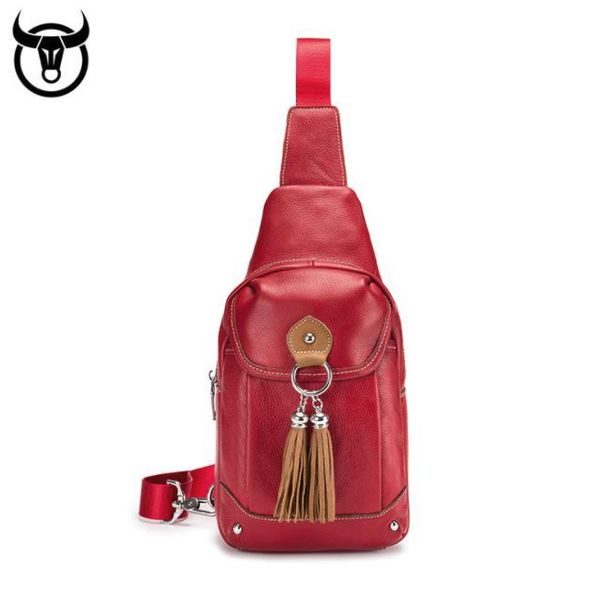 

captain niu leather fashion casual new first layer cowhide chest bag female leather shoulder slung casual trend 8 inch female front bag