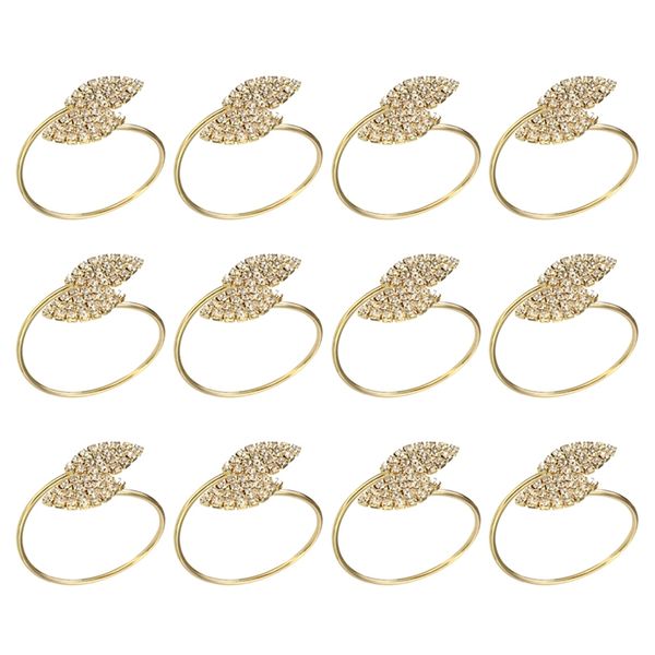 

napkin ring, 12 pcs metal napkin rings holder for wedding party dinner table decoration (leaf-gold