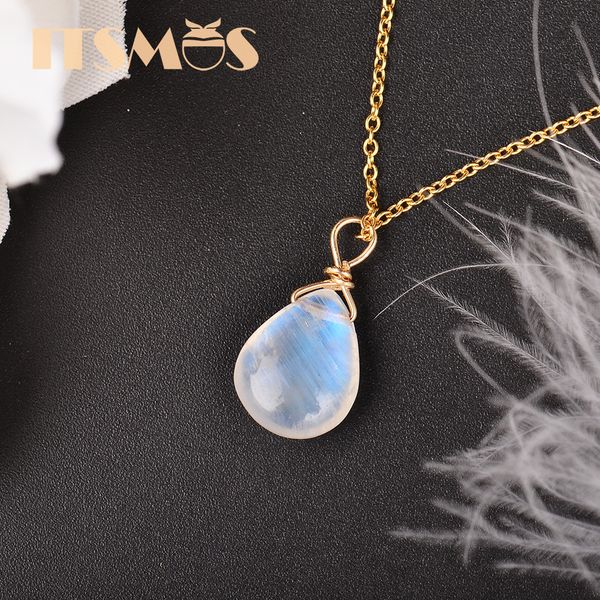 ITSMOS Natural Moonstone US 14k jóias de ouro cadeia colar de pingente jóia elegante simples para as mulheres Romatic presente CX200609