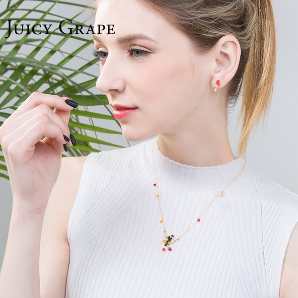 

juicy grape new arrivals enamel glaze oriole bird birdie cherry pendant necklace fashion jewelry clavicle chain women, Silver