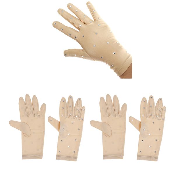 

2 pairs figure staking gloves with rhinestones for girl women performance show