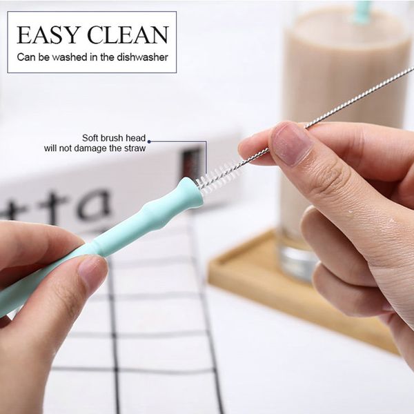 

folding silicone folding reusable straw with drinking straw carry case and cleaning brush for home travel office soft drinks