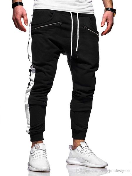 

mens sports designer pants fashion style draestring pencil homme clothing casual plaid print pocket zipper apparel, Black