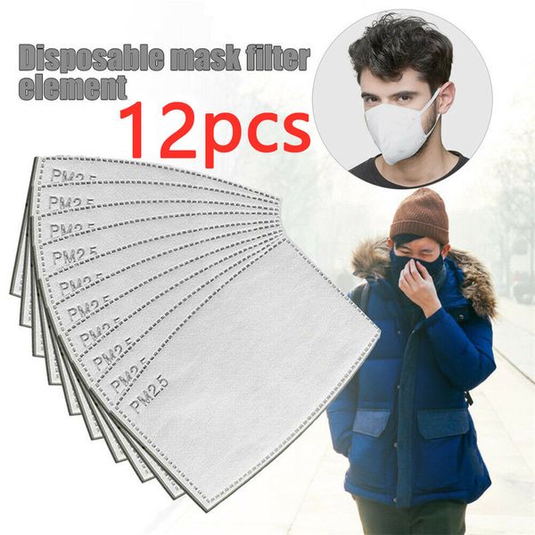 

2-12pcs pm2.5 anti haze mouth mask replaceable filter-slice 5 layers non-woven activated carbon filter face masks gasket