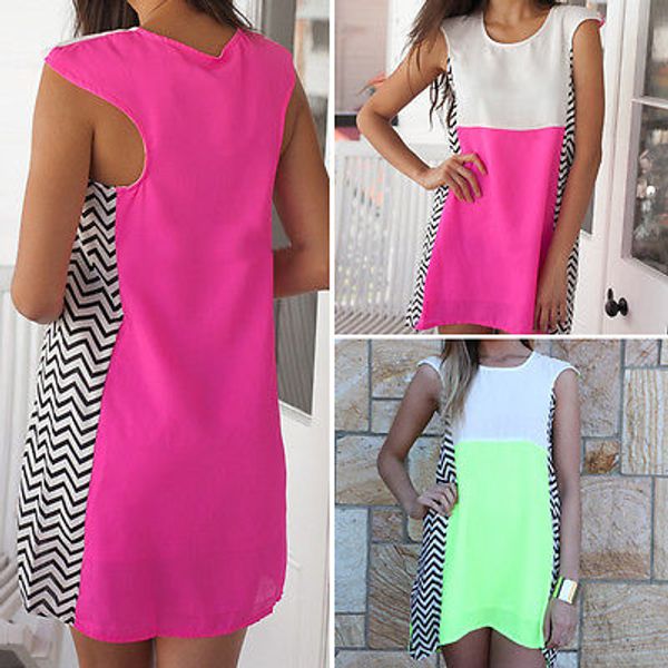 

женщины лето полосатый boho партии вечера платья пляжа шифоновое платье мини-платье, Black;gray