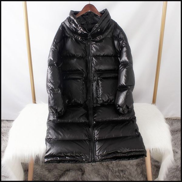 

wsyore down jacket 2019 new winter women long sleeve duck down coat female loose long large size jackets ns1317, Black