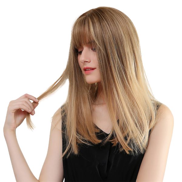 

women medium length straight wigs resistant natural looking cosplay wigs, Black