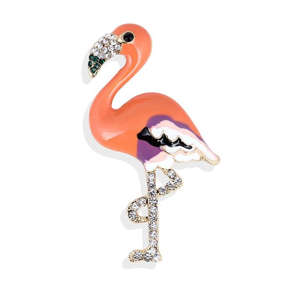 

enamel oil painting alloy flamingo pearl brooch pin brooch parts woman, Gray