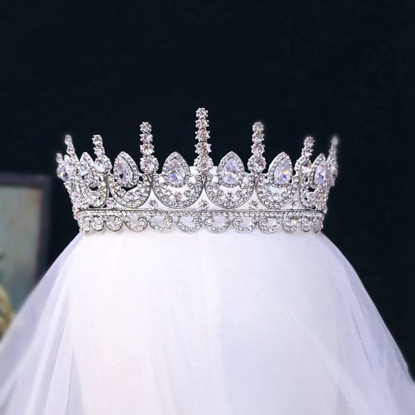 

amanda novias vintage style zircon crown tiara 2019 new bride big crown wedding accessories, Golden;white