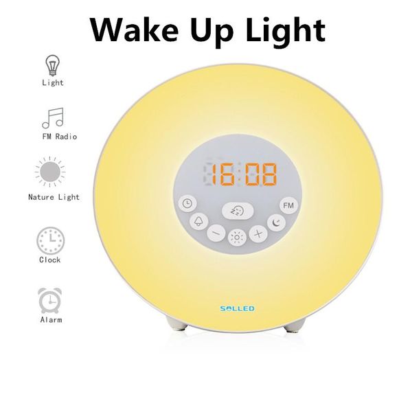 

led digital alarm clock with fm radio 7 colors light nature sounds snooze function touch control wake up light alarm clock