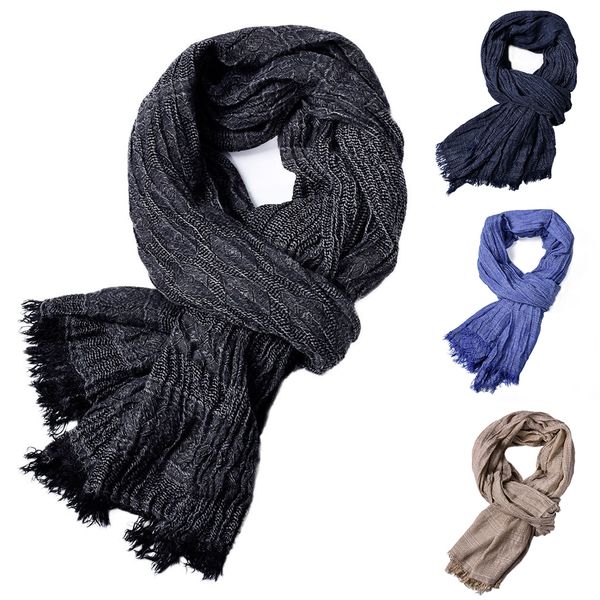 

2019 new autumn and winter tassel european and american yarn-dyed men's scarves solid color tassel scarf men mufflers, Blue;gray