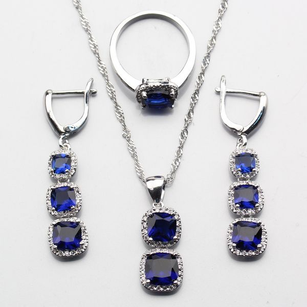 

925 sterling silver 2017 selling blue zircon jewelry sets for women ring size 6/7/8/9/10 gift box js343, Slivery;golden