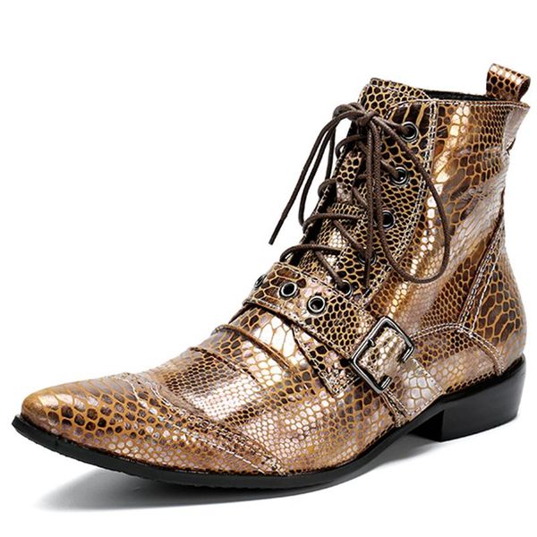 

men's fashion martin boots cowboy knight western motorcycle full grain leather casual british booties ankle party evening performance s, Black