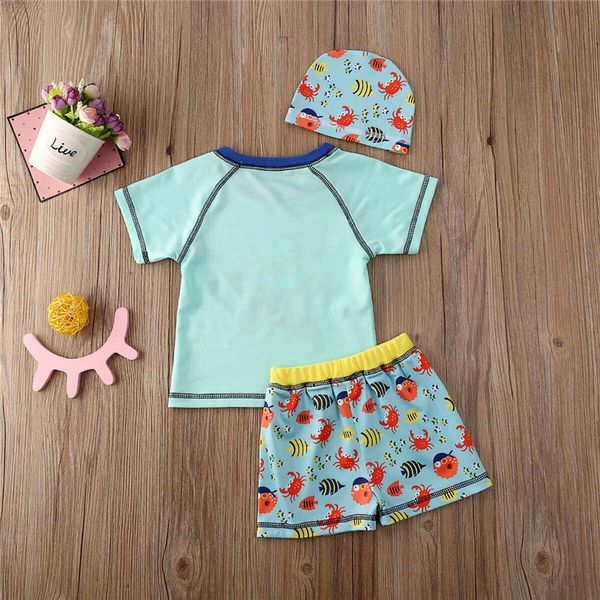 

3pcs set kids baby summer boys cartoon swimwear baby swimsuit toddler beachwear bathing suit baby boys clothes 1-5y, White