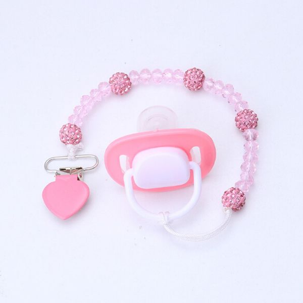 

creative crystal pacifier clips necklace dummy nipple soother holder anti folder pacifier clip chain baby stroller hook hanging