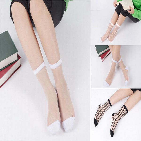 

summer Women Lace New Sheer Thin Transparent Silk Elastic Mesh Solid Ankle Socks
