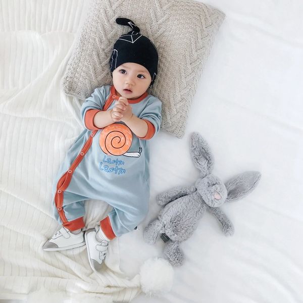 

2019 мультфильм бренд детские ползунки лето с длинными рукавами мальчик девочка пуговицы ползунки младенец комбинезон дети хлопок детская од, Blue