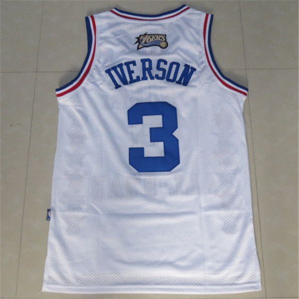 

men nba 2003 all game star 3 iverson embroidered white basketball jersey, Black;red