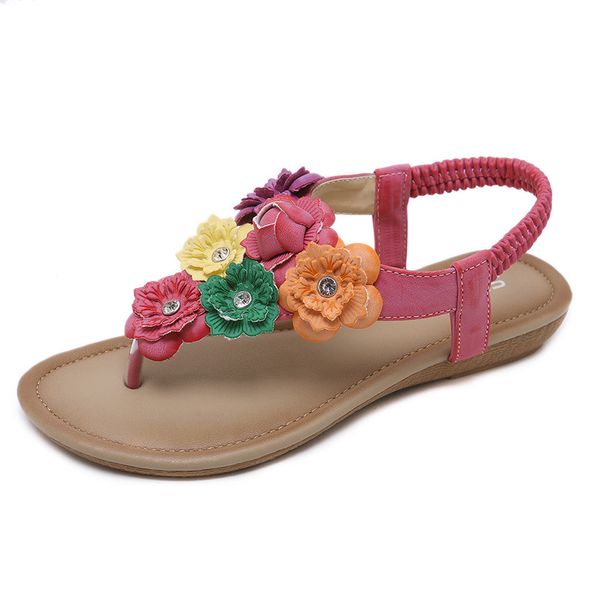 

new women shoes 2019 ethnic women sandals bohemian flowers large size comfortable pinch beach shoes wome flat shoes, Black
