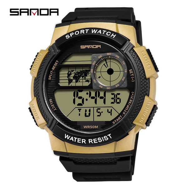 

new arrivals sanda fashion resin strap electronic watch japanese movement calendar luminous mens waterproof sports watch free, Slivery;brown