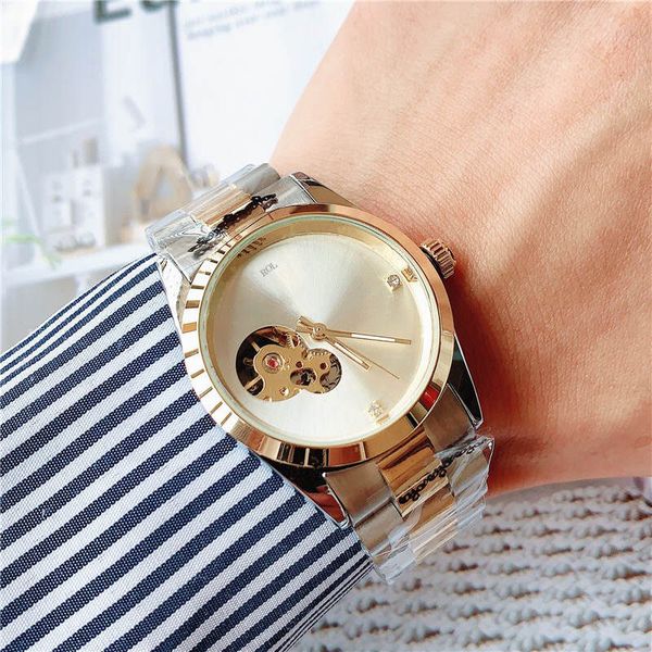 

2020 new mechanical men's fashion watch temperament wild trend casual large dial steel belt watch, Slivery;brown