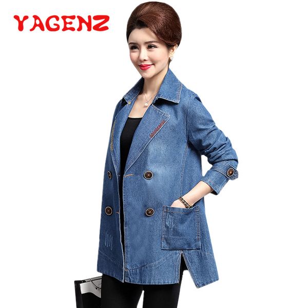 

yagenz plus size denim jacket women coats outerwear double-breasted chaqueta mujer spring clothes pocket jeans coat female 375, Black;brown