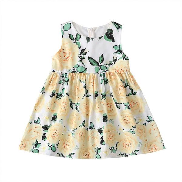

casual new toddler kids dresses for girls sleeveless clothes floral print princess dress children clothes vestidos de verano #28, Red;yellow