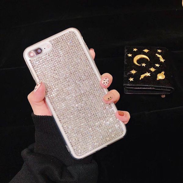 

2019 new arrivals full side for iphone 8 diamond case soft tpu rhinestone case electro plated diamond rhinestone cover