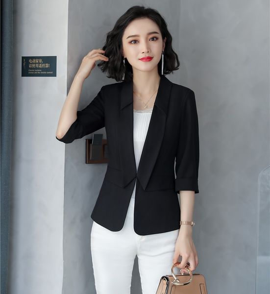 

fashion casual ladies black blazers women jackets half sleeve ladies work wear uniforms business styles, White;black