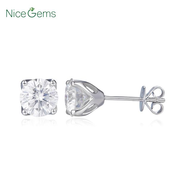 

nicegems moissanite stud earring genuine solid 14k white gold d e color moissanite diamond center 0.25ct 0.5ct 0.8ct 1ct 2ct, Golden;silver