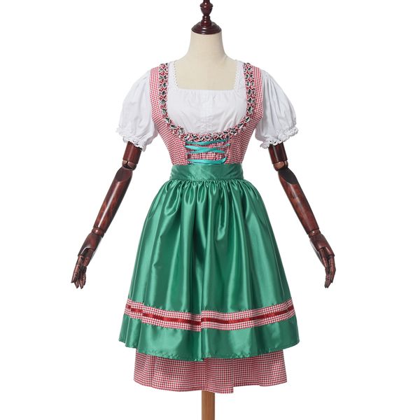 

plaid maid cosplay dirndl dress german bavarian oktoberfest beer wench servant costume carnival halloween women, Black;red