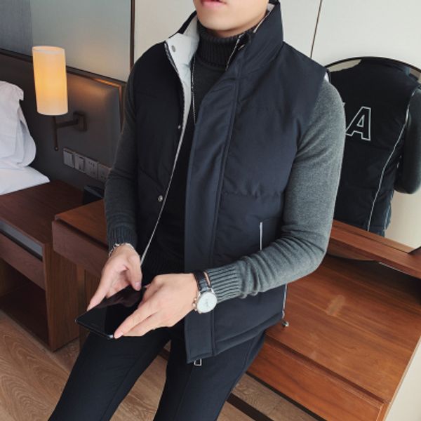 

vest men autumn and winter korean slim solid color cotton handsome trendy casual sleeveless down cotton vest waistcoat, Black;white