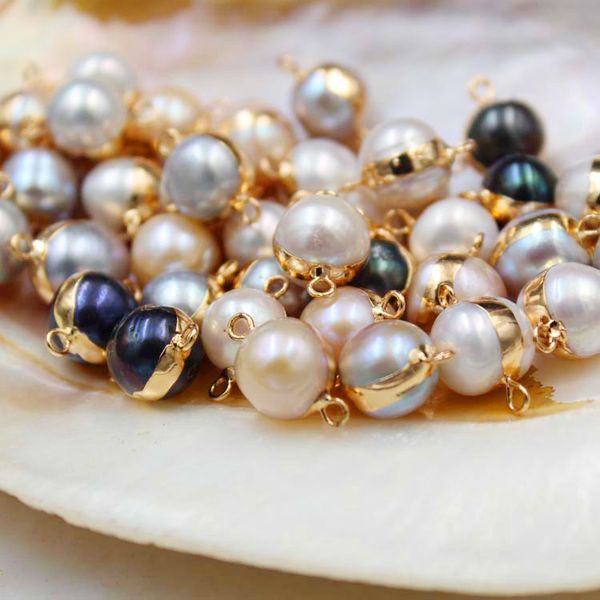 

new natural freshwater baroque pearl gilt edging double hanging holes diy earrings necklace pearl jewelry accessories