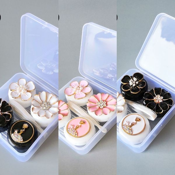 

pupil elegant girl and flower decoration 2 pair of invisible color film care water box ca5699 case glasses case nursing glasses box, Blue