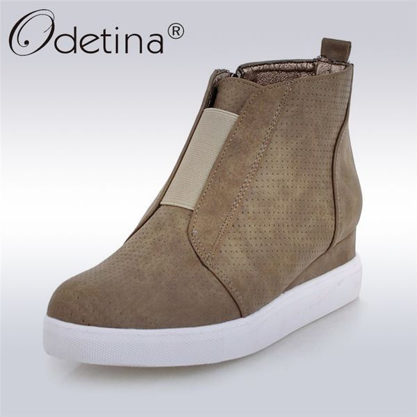 

odetina new fashion breathable women wedges sneakers high side zip slip on platform women booties casual ankle boots spring, Black
