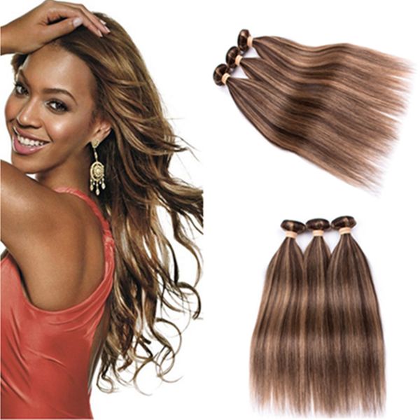 4 27 Piano Color Human Hair Bundles Brown Highlight With Honey