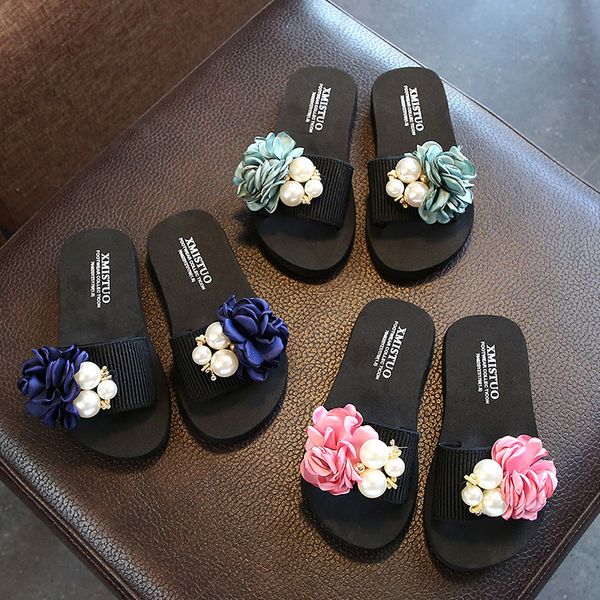 

slipper summer slippers for kids girls moms family match shoes children beach sandals slides floral sweet soft 25-42, Black;grey