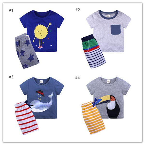 

boy short sleeve round neck cotton t-shirt and short pant set two pieces children summer and short trousers suit kd 028, White