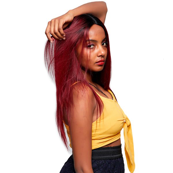 

t1b/99j lace front wig straight brazilian hair burgundy ombre full lace human hair wig for black women remy hair, Black;brown