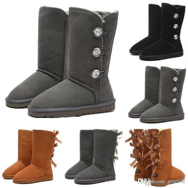 

new winter tall boots wgg bowtie crystal women australia classic fashion luxury designer knee half boots black grey chestnut girl snow boots