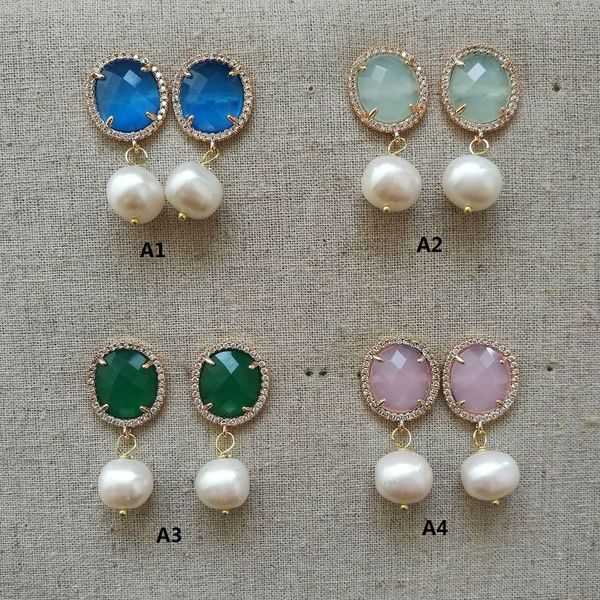 

white pearl green pink deep blue aqua blue cat eye earrings, Silver
