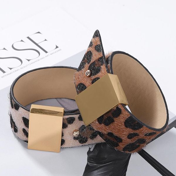 

bohemian leopard grain wide leather bracelets for women 2019 temperament ethnic fashion cute bangles beach daily life party, Golden;silver