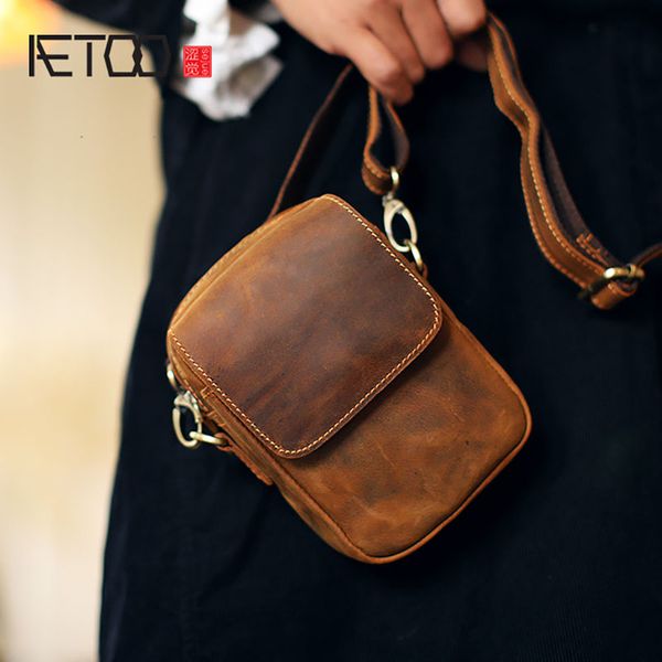 

aetoo men's leather bag cowhide mini bag mad horse leather mobile phone simple crossbody