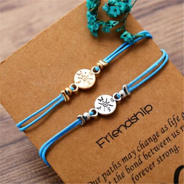 

wkoud 2pcs/set sisters love card - card with compass charm bracelet for women men girls friendship gift, Black