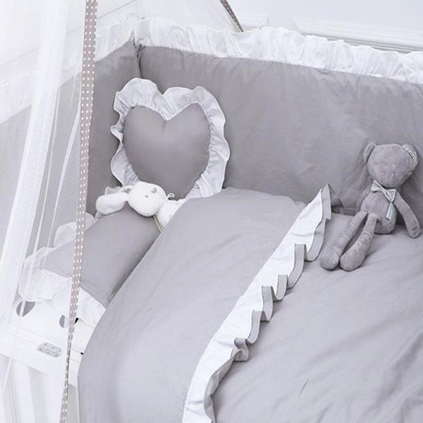 

baby bedding set bumper 100% cotton lotus leaf lace newborn duvet cover infant mattress cover cot sheet pillowcase baby bed set
